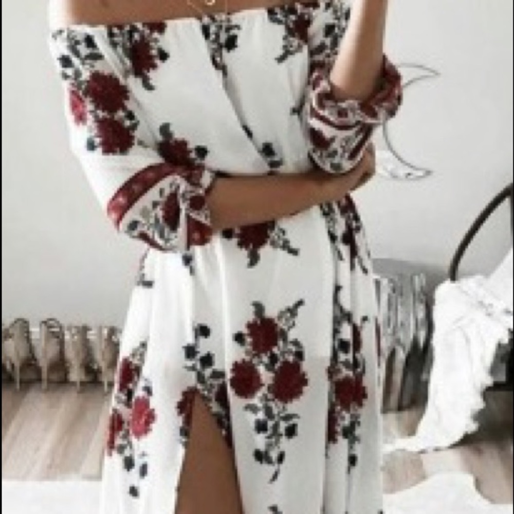Off the shoulder summery floral maxi dress